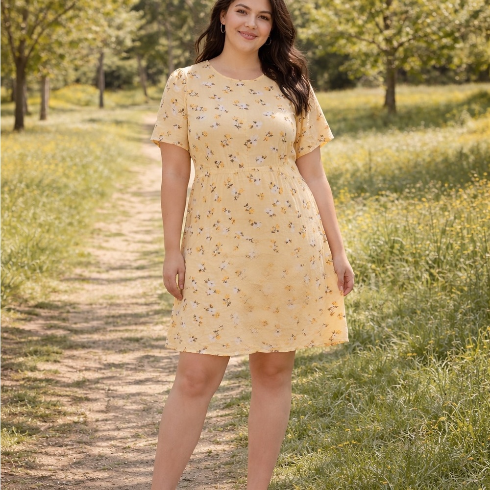 Old Navy Yellow Floral Dress Sixe Large Spring Summer Casual Mini Boho